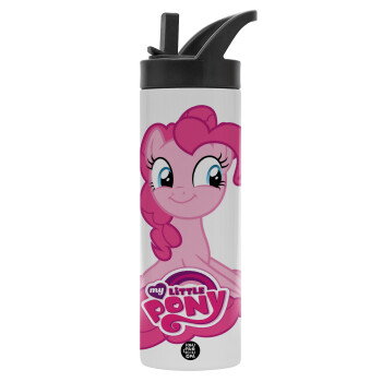 Μικρό μου Πόνυ, Μεταλλικό παγούρι θερμός με καλαμάκι & χειρολαβή, ανοξείδωτο ατσάλι (Stainless steel 304), διπλού τοιχώματος, 600ml