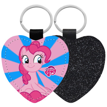 Μικρό μου Πόνυ, Μπρελόκ PU δερμάτινο glitter καρδιά ΜΑΥΡΟ