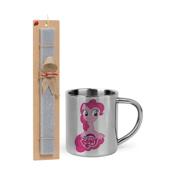 Μικρό μου Πόνυ, Πασχαλινή Λαμπάδα με μεταλλική κούπα θερμό (300ml) & κερί αρωματικό πλακέ (30cm) (ΓΚΡΙ)