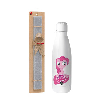 Μικρό μου Πόνυ, Πασχαλινή Λαμπάδα με μεταλλικό παγούρι θερμός ανοξείδωτο (500ml) & κερί αρωματικό πλακέ (30cm) (ΓΚΡΙ)