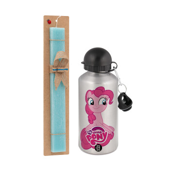 Μικρό μου Πόνυ, Πασχαλινή Λαμπάδα με παγούρι μεταλλικό Ασημένιο αλουμινίου (500ml) & κερί αρωματικό πλακέ (30cm) (ΤΙΡΚΟΥΑΖ)