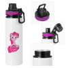 Metallic water bottle with safety lid, 850ml aluminum