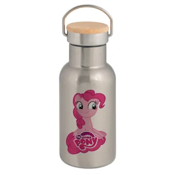 My Little Pony, Stainless steel metallic thermos flask, silver with a bamboo lid, double-walled, 350ml.
