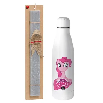 Μικρό μου Πόνυ, Πασχαλινή Λαμπάδα με μεταλλικό παγούρι θερμός ανοξείδωτο (500ml) & κερί αρωματικό πλακέ (30cm) (ΓΚΡΙ)