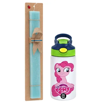 My Little Pony, Easter Set, Children's thermal stainless steel bottle with safety straw, green/blue (350ml) & aromatic flat Easter candle (30cm) (TURQUOISE)