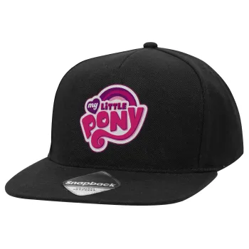 My Little Pony, Adult Flat Snapback Hat Black, (100% COTTON TWILL, ADULT, UNISEX, ONE SIZE)
