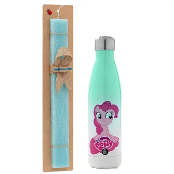 My Little Pony, Easter Set, Metallic green/white thermos (Stainless steel), double-walled, 500ml & scented flat Easter candle (30cm) (TURQUOISE)
