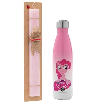 My Little Pony, Easter Set, Metallic pink/white (Stainless steel) thermos, double-walled, 500ml & aromatic flat Easter candle (30cm) (PINK)