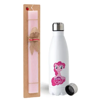 My Little Pony, Easter Set, metallic stainless steel water bottle (750ml) & scented flat Easter candle (30cm) (PINK)