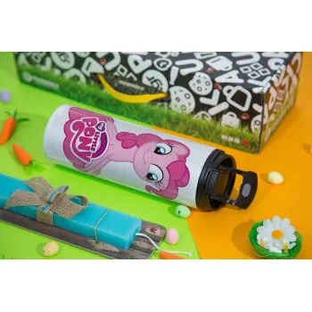 My Little Pony, Easter candle,Travel Tumbler 2 Lids, with metal straw & cleaning brush & aromatic flat candle (30cm) (BLUE)
