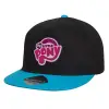 Child's Flat Snapback Hat, Black/Blue (100% COTTON, CHILD, UNISEX, ONE SIZE)