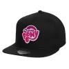 Children's Flat Snapback Hat, Black (100% COTTON, CHILD, UNISEX, ONE SIZE)