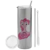 Tumbler stainless steel Silver 600ml, with metal straw & cleaning brush