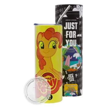 Μικρό μου Πόνυ, Neon Yellow Travel Tumbler θερμό, μεταλλικό καλαμάκι(Ανωξείδωτο 304 Food grade, BPA free, 600ml)