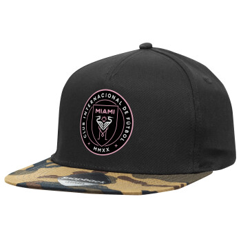 Ίντερ Μαϊάμι (Inter Miami CF), Καπέλο Ενηλίκων Flat Snapback Μαύρο/Παραλλαγή, (100% ΒΑΜΒΑΚΕΡΟ TWILL, ΕΝΗΛΙΚΩΝ, UNISEX, ONE SIZE)
