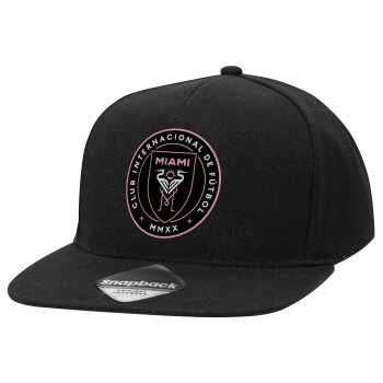 Ίντερ Μαϊάμι (Inter Miami CF), Καπέλο Ενηλίκων Flat Snapback Μαύρο, (POLYESTER, ΕΝΗΛΙΚΩΝ, UNISEX, ONE SIZE)