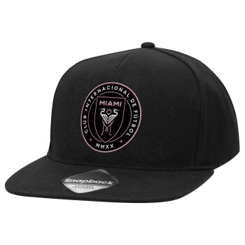 Ίντερ Μαϊάμι (Inter Miami CF), Καπέλο Ενηλίκων Flat Snapback Μαύρο, (100% ΒΑΜΒΑΚΕΡΟ TWILL, ΕΝΗΛΙΚΩΝ, UNISEX, ONE SIZE)