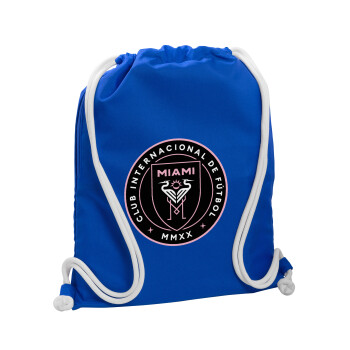 Ίντερ Μαϊάμι (Inter Miami CF), Τσάντα πλάτης πουγκί GYMBAG Μπλε, με τσέπη (40x48cm) & χονδρά κορδόνια
