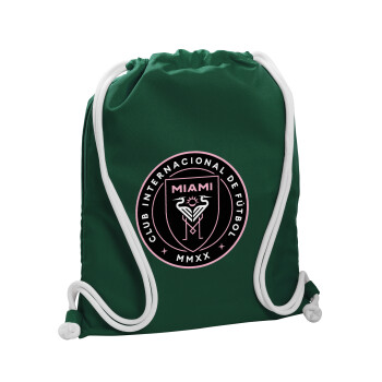 Ίντερ Μαϊάμι (Inter Miami CF), Τσάντα πλάτης πουγκί GYMBAG BOTTLE GREEN, με τσέπη (40x48cm) & χονδρά λευκά κορδόνια