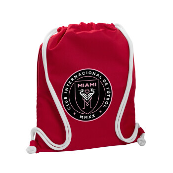 Ίντερ Μαϊάμι (Inter Miami CF), Τσάντα πλάτης πουγκί GYMBAG Κόκκινη, με τσέπη (40x48cm) & χονδρά κορδόνια