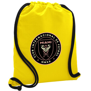 Ίντερ Μαϊάμι (Inter Miami CF), Τσάντα πλάτης πουγκί GYMBAG Κίτρινη, με τσέπη (40x48cm) & χονδρά κορδόνια