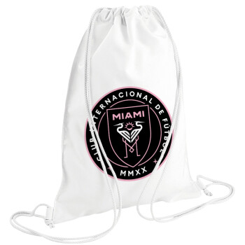 Ίντερ Μαϊάμι (Inter Miami CF), Τσάντα πλάτης πουγκί GYMBAG λευκή (28x40cm)