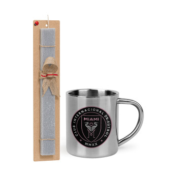 Inter Miami CF, Easter Set, metallic thermal cup (300ml) & Easter aromatic flat candle (30cm) (GRAY)