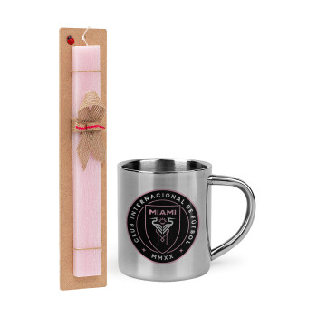 Inter Miami CF, Easter Set, metallic thermal cup (300ml) & aromatic flat Easter candle (30cm) (PINK)