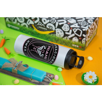 Ίντερ Μαϊάμι (Inter Miami CF), Πασχαλινή Λαμπάδα με Travel Tumbler θερμό με διπλό καπάκι (600ml, BPA free) & κερί αρωματικό πλακέ (30cm) (ΤΙΡΚΟΥΑΖ)