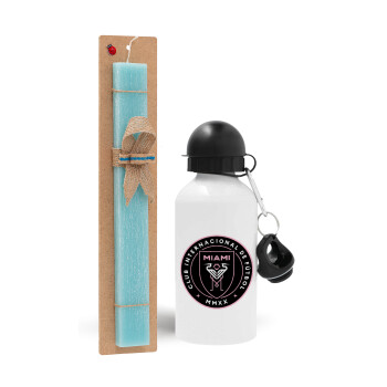 Inter Miami CF, Easter Set, metallic aluminum water bottle (500ml) & scented flat candle (30cm) (TURQUOISE)