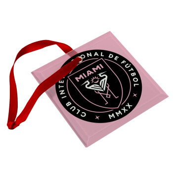 Inter Miami CF, Christmas ornament, glass square ornament 9x9cm