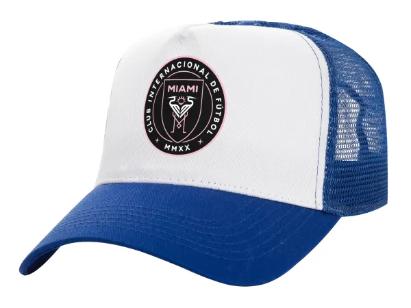 Ίντερ Μαϊάμι (Inter Miami CF) — Καπέλο Ενηλίκων Structured Trucker, με Δίχτυ, ΛΕΥΚΟ/ΜΠΛΕ (100% ΒΑΜΒΑΚΕΡΟ, ΕΝΗΛΙΚΩΝ, UNISEX, ONE SIZE)