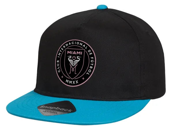 Ίντερ Μαϊάμι (Inter Miami CF) — Καπέλο παιδικό Flat Snapback, Μαύρο/Μπλε (100% ΒΑΜΒΑΚΕΡΟ, ΠΑΙΔΙΚΟ, UNISEX, ONE SIZE)