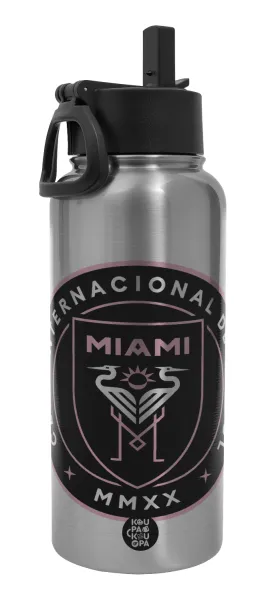 Inter Miami CF — Metal mug thermo Silver with Straw and Spout Lid (Stainless steel), double wall, 950ml