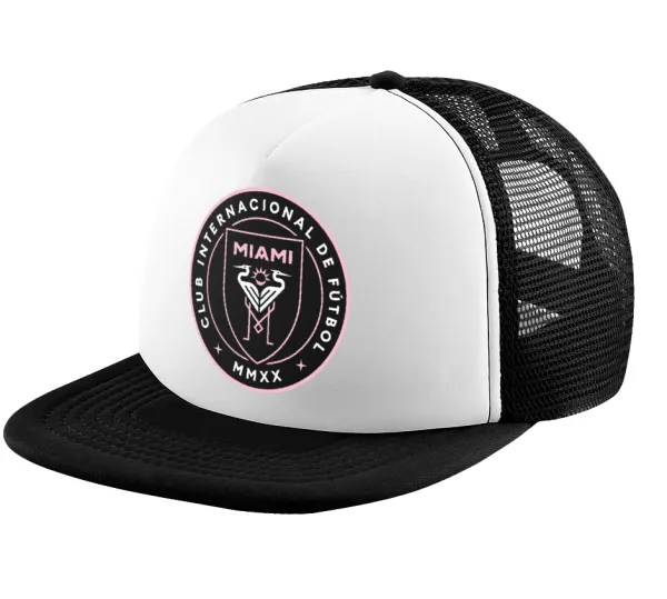 Ίντερ Μαϊάμι (Inter Miami CF) — Καπέλο Ενηλίκων Soft Trucker με Δίχτυ Black/White (POLYESTER, ΕΝΗΛΙΚΩΝ, UNISEX, ONE SIZE)