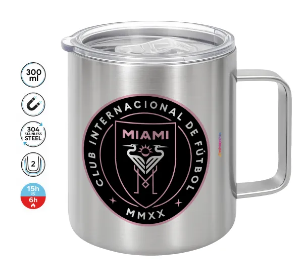 Inter Miami CF — Double-walled stainless steel mug 300ml with temperature-retaining lid