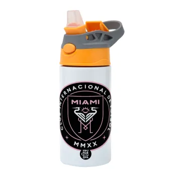 Inter Miami CF, Children's hot water bottle, stainless steel, with safety straw, Orange/Grey (360ml) BPA-FREE