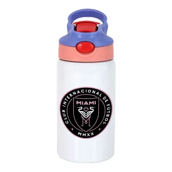 Inter Miami CF, Children's hot water bottle, stainless steel, with safety straw, pink/purple (350ml)