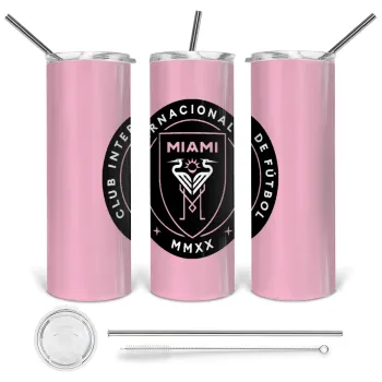 Ίντερ Μαϊάμι (Inter Miami CF), Tumbler ποτήρι θερμό από ανοξείδωτο ατσάλι 600ml, με μεταλλικό καλαμάκι & βούρτσα καθαρισμού