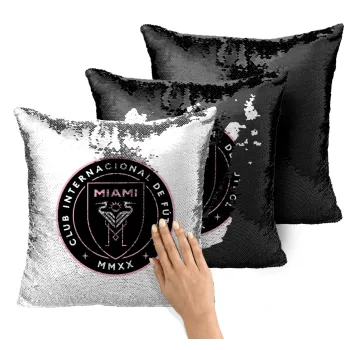Inter Miami CF, Μαξιλάρι καναπέ Μαγικό Μαύρο με πούλιες 40x40cm περιέχεται το γέμισμα