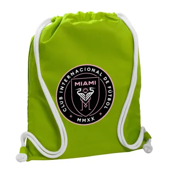 Inter Miami CF, Backpack bag GYMBAG LIME GREEN, with pocket (40x48cm) & thick cords