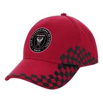 Ίντερ Μαϊάμι (Inter Miami CF), Καπέλο Ενηλίκων Ultimate ΚΟΚΚΙΝΟ/ΜΑΥΡΟ RACING με Σκρατς, (100% ΒΑΜΒΑΚΕΡΟ DRILL, ΕΝΗΛΙΚΩΝ, UNISEX, ONE SIZE)