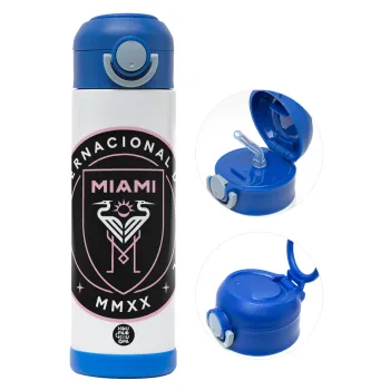 Inter Miami CF, Children's hot water bottle, stainless steel, with safety straw, BLUE (500ml)