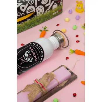 Ίντερ Μαϊάμι (Inter Miami CF), Πασχαλινή Λαμπάδα με παγούρι μεταλλικό (620ml, stainless steel) & κερί αρωματικό πλακέ (30cm) (ΡΟΖ)