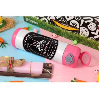 Inter Miami CF, Easter candle, Childrens hot water bottle, stainless steel, with safety straw, PINK (500ml)