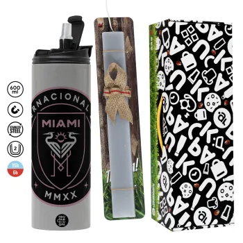 Inter Miami CF, Easter candle with Grey Tumbler Thermo 600ml & aromatic flat candle (30cm) (GREY)