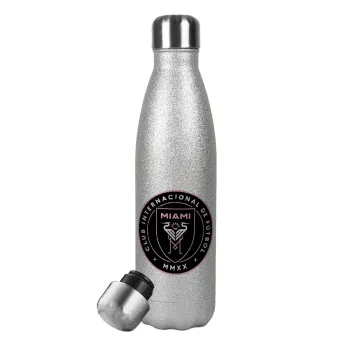 Inter Miami CF, Metallic Glitter Silver Thermos Flask (Stainless steel), double-walled, 500ml