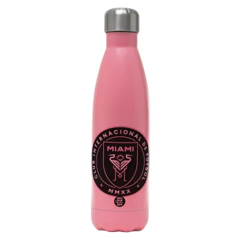 Inter Miami CF, Metal mug thermos Pink Mat (Stainless steel), double wall, 500ml