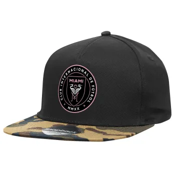 Ίντερ Μαϊάμι (Inter Miami CF), Καπέλο Ενηλίκων Flat Snapback Μαύρο/Παραλλαγή, (100% ΒΑΜΒΑΚΕΡΟ TWILL, ΕΝΗΛΙΚΩΝ, UNISEX, ONE SIZE)