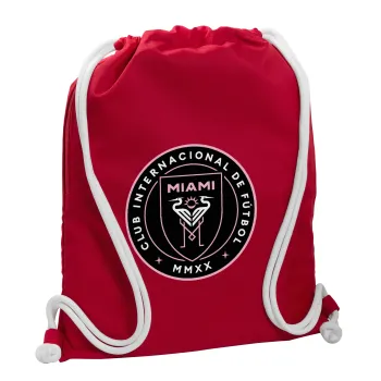 Inter Miami CF, Backpack pouch GYMBAG Red, with pocket (40x48cm) & thick cords